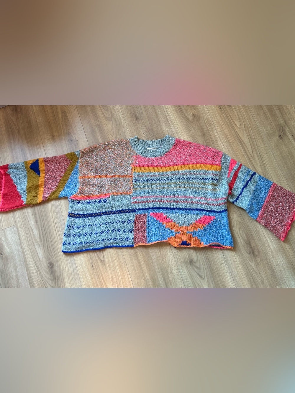 Sincerely Jules Multicolor Patchwork Crewneck Sweater - Pink, Blue, Orange